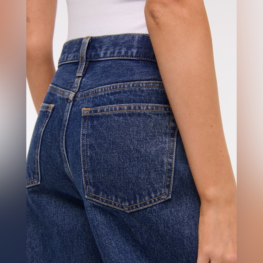 NWT Abercrombie & Fitch Dark Blue Mid Rise Barrel Jean - Picture 9 of 11
